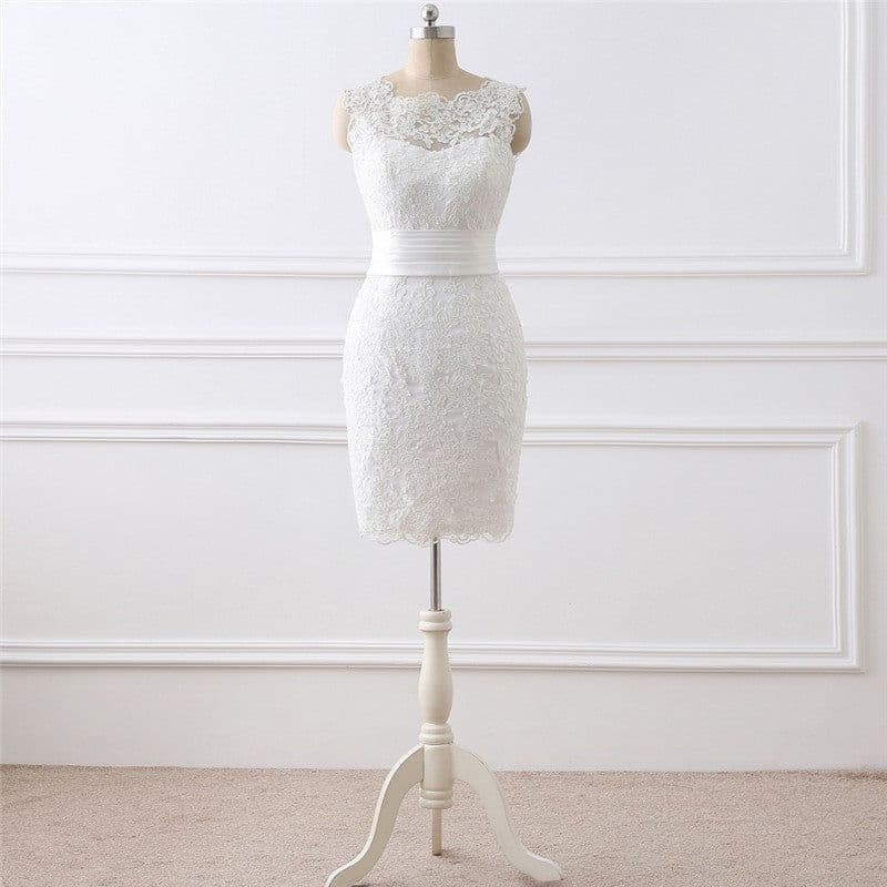 image-Two-piece White Wedding Dress With Round Neck And Elegant