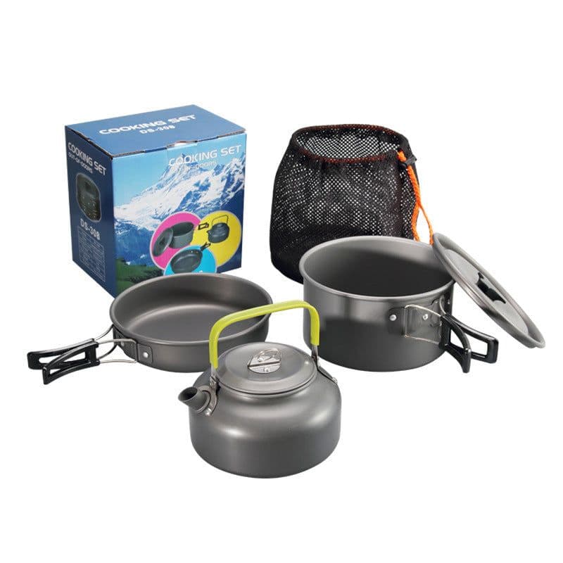 image-Outdoor Camping 2-3 Person Pot And Teapot Combo Hard Alumina Pot Portable Camping Pot Combo