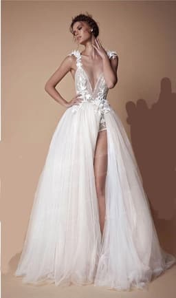 image-Angel Wedding Dress, Diamond Lace Collar, High Slit Bridal Tail, Open Back Light Wedding Dress