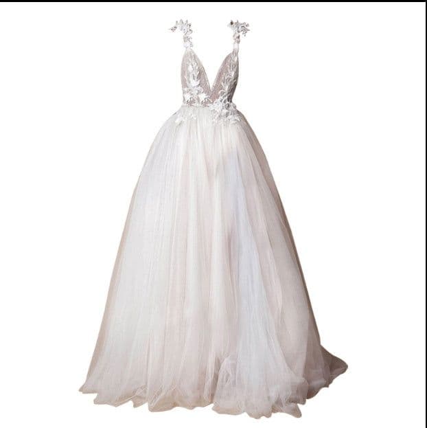 image-Angel Wedding Dress, Diamond Lace Collar, High Slit Bridal Tail, Open Back Light Wedding Dress