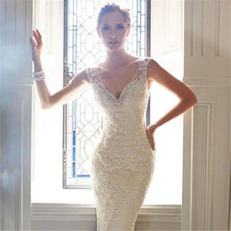 image-Sexy Halter Brigade Shooting Seaside Beach Location Mermaid Tail Light Wedding Dress