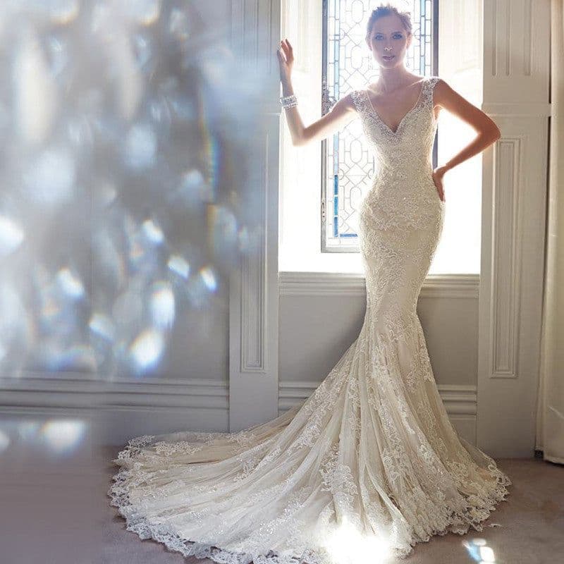 image-Sexy Halter Brigade Shooting Seaside Beach Location Mermaid Tail Light Wedding Dress