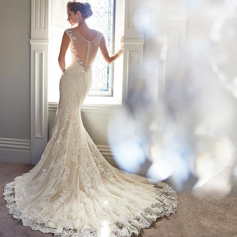 image-Sexy Halter Brigade Shooting Seaside Beach Location Mermaid Tail Light Wedding Dress