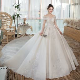 image-One-Shoulder Main Wedding Dress New Temperament Forest Super Fairy Dream Little Bride Han Trailing Starry Sky
