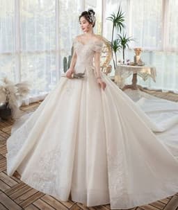 image-One-Shoulder Main Wedding Dress New Temperament Forest Super Fairy Dream Little Bride Han Trailing Starry Sky