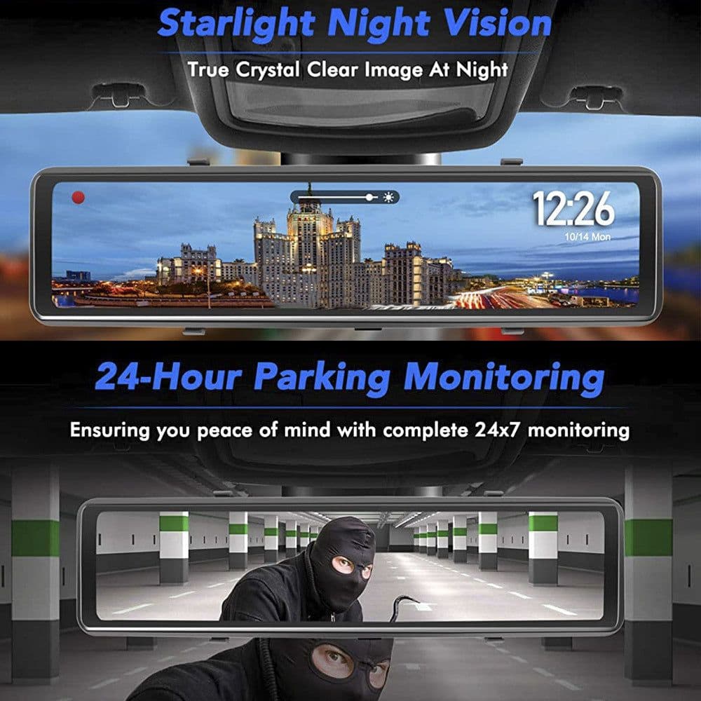 image-Streaming Media Car DVR Loop Recording Front And Rear Lens 1080P2K 12 Inch LCD Display Black Night Vision Full Touch Screen
