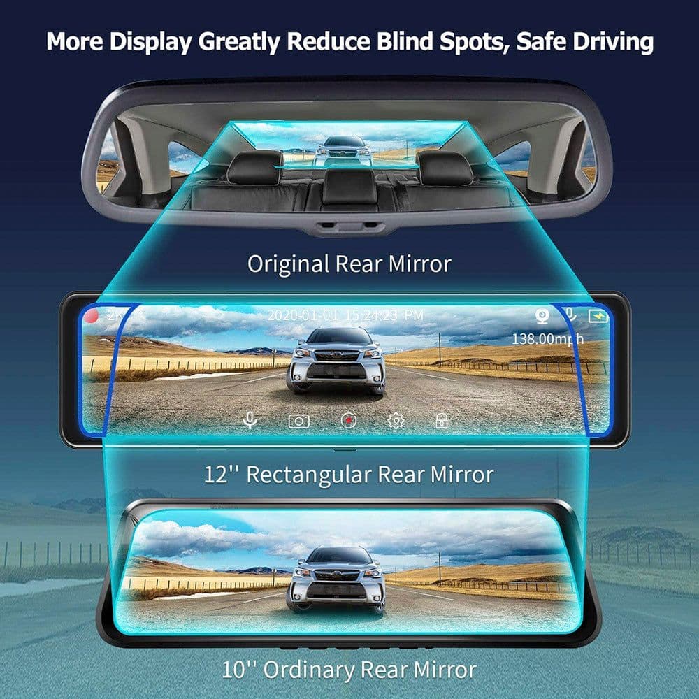 image-Streaming Media Car DVR Loop Recording Front And Rear Lens 1080P2K 12 Inch LCD Display Black Night Vision Full Touch Screen