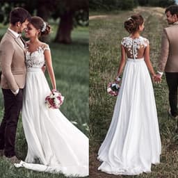 image-Retro Lace Shoulder Chiffon Slim Bridal Wedding Dress