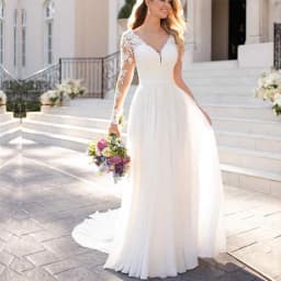 image-Sexy Backless Deep V-neck Wedding Dress Women White Evening Dress