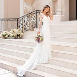 image-Sexy Backless Deep V-neck Wedding Dress Women White Evening Dress