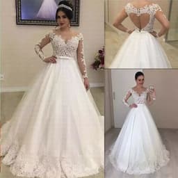 image-Applique Long Sleeve Wedding Dress Wedding Dress Bridal Gown