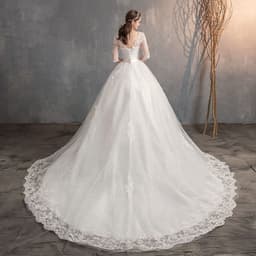 image-Wedding Dress Trailing Deep V Neck Lace High Waist Wedding Dress Long Sleeves