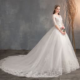 image-Wedding Dress Trailing Deep V Neck Lace High Waist Wedding Dress Long Sleeves