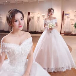 image-Shoulder-to-shoulder Wedding Dress Bridal Lace Plus Size Thin Shoulder Wedding Dress