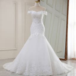 image-High Waist White Temperament Dream Lace Mid-waist Long Tail V-neck Wedding Dress
