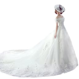 image-Wedding Dress Bride One-shoulder Trailing French Veil Hepburn Female