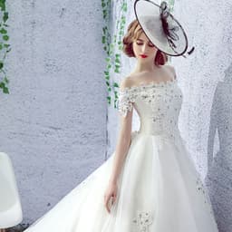 image-Wedding Dress Bride One-shoulder Trailing French Veil Hepburn Female