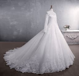 image-Lace Wedding Dress Bridal Stand-up Collar Long-sleeved Large Tail Large Size
