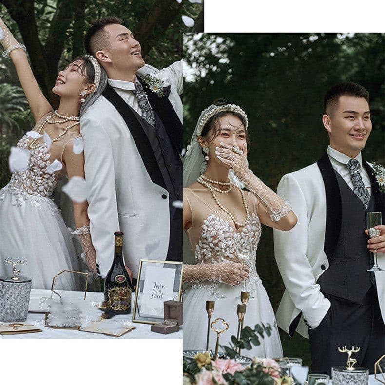 image-Lace V-neck Summer Couple Photo Shoot Travel Wedding Dress