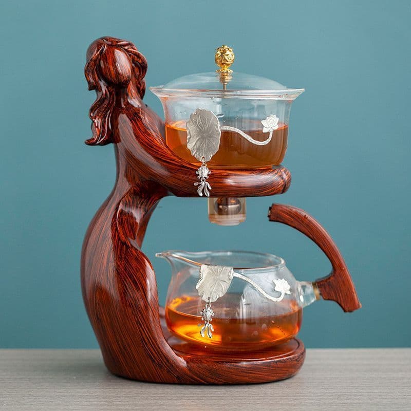 image-Maid Semi-automatic Tea Set Tea Making Kungfu Teapot Automatic Tea Set Heat-resistant Glass Holder Base Tea Infusers Tea Ware