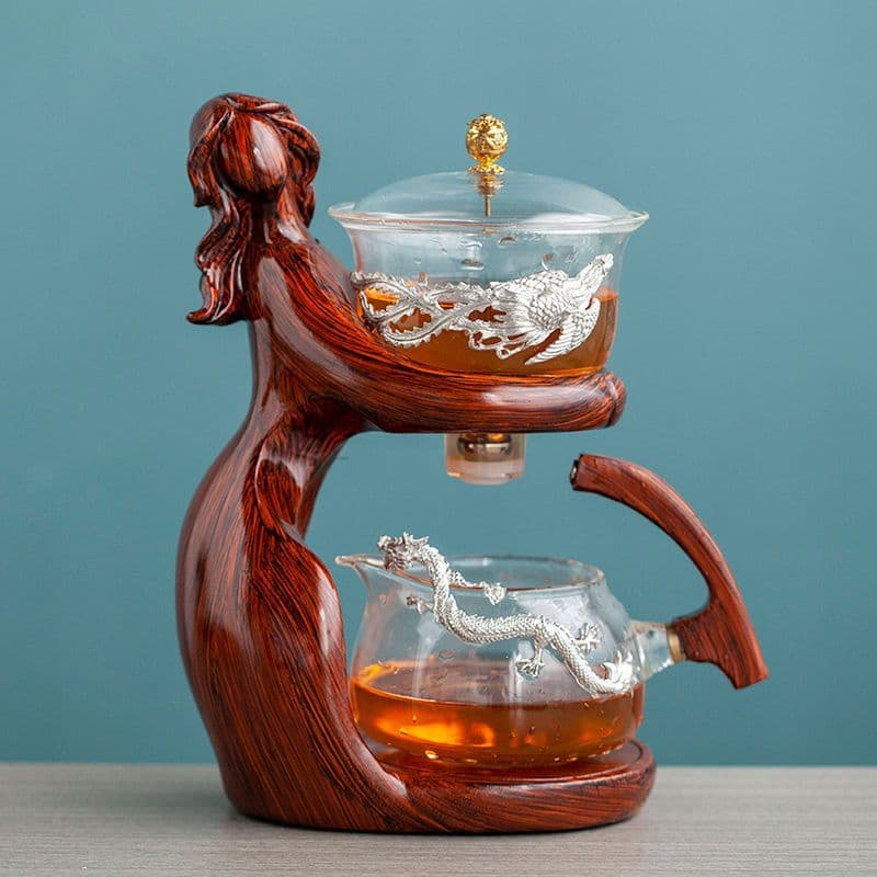 image-Maid Semi-automatic Tea Set Tea Making Kungfu Teapot Automatic Tea Set Heat-resistant Glass Holder Base Tea Infusers Tea Ware