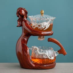 image-Maid Semi-automatic Tea Set Tea Making Kungfu Teapot Automatic Tea Set Heat-resistant Glass Holder Base Tea Infusers Tea Ware