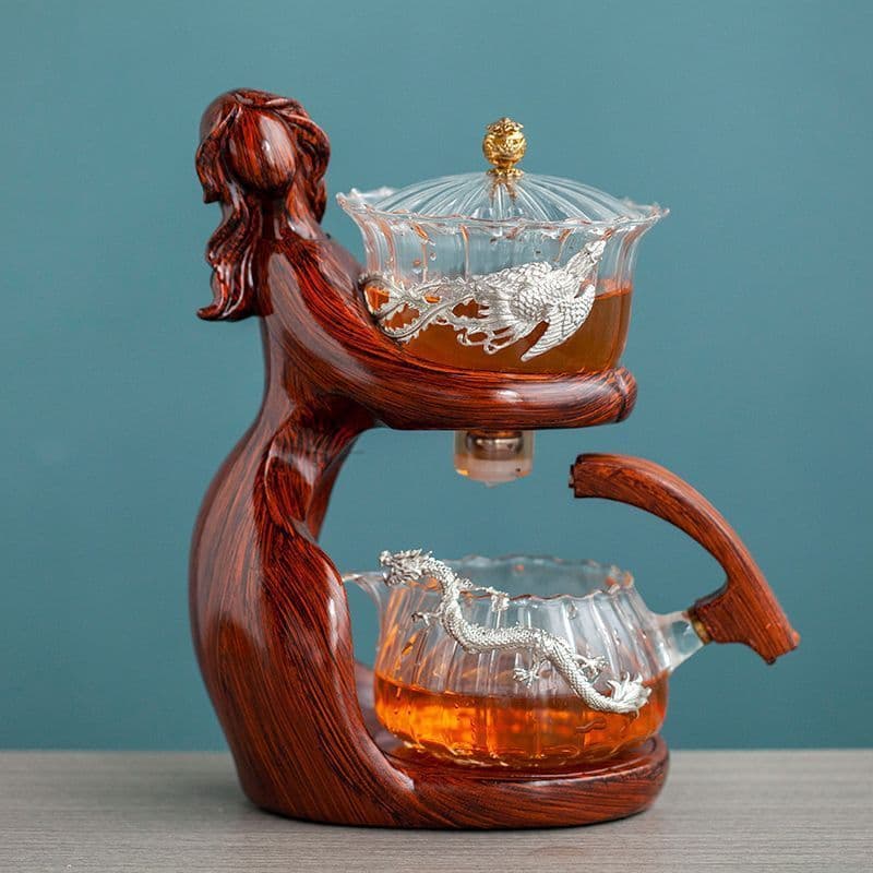 image-Maid Semi-automatic Tea Set Tea Making Kungfu Teapot Automatic Tea Set Heat-resistant Glass Holder Base Tea Infusers Tea Ware