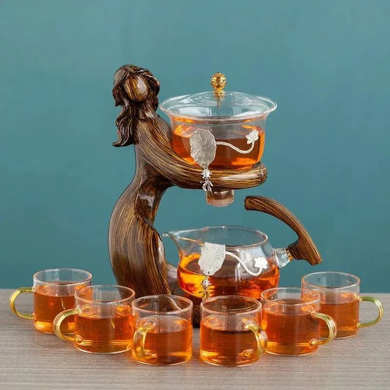 image-Maid Semi-automatic Tea Set Tea Making Kungfu Teapot Automatic Tea Set Heat-resistant Glass Holder Base Tea Infusers Tea Ware