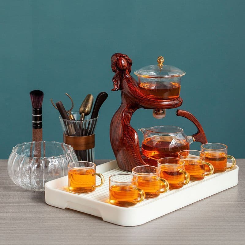 image-Maid Semi-automatic Tea Set Tea Making Kungfu Teapot Automatic Tea Set Heat-resistant Glass Holder Base Tea Infusers Tea Ware