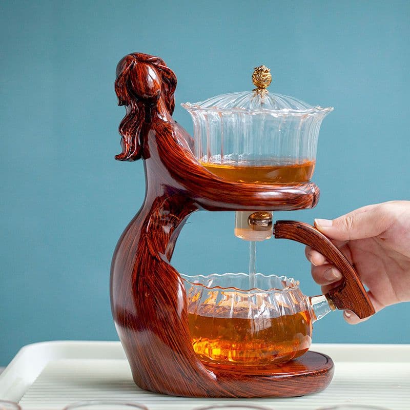 image-Maid Semi-automatic Tea Set Tea Making Kungfu Teapot Automatic Tea Set Heat-resistant Glass Holder Base Tea Infusers Tea Ware