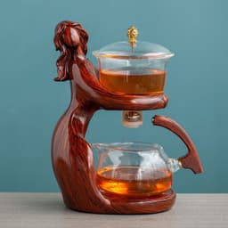 image-Maid Semi-automatic Tea Set Tea Making Kungfu Teapot Automatic Tea Set Heat-resistant Glass Holder Base Tea Infusers Tea Ware