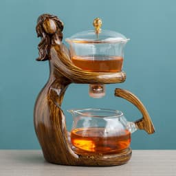image-Maid Semi-automatic Tea Set Tea Making Kungfu Teapot Automatic Tea Set Heat-resistant Glass Holder Base Tea Infusers Tea Ware