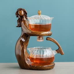 image-Maid Semi-automatic Tea Set Tea Making Kungfu Teapot Automatic Tea Set Heat-resistant Glass Holder Base Tea Infusers Tea Ware