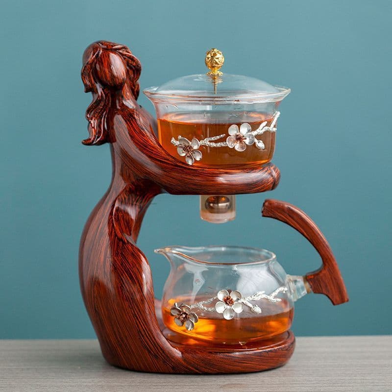 image-Maid Semi-automatic Tea Set Tea Making Kungfu Teapot Automatic Tea Set Heat-resistant Glass Holder Base Tea Infusers Tea Ware