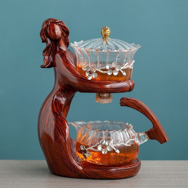 image-Maid Semi-automatic Tea Set Tea Making Kungfu Teapot Automatic Tea Set Heat-resistant Glass Holder Base Tea Infusers Tea Ware