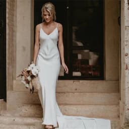 image-Little White Evening Gown With Train Brigade Shot Long Dress