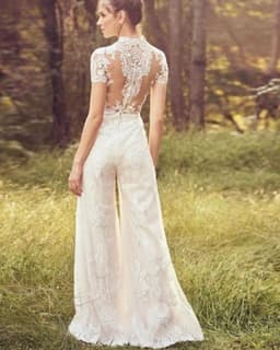 image-Bride Pants Suit Wedding Bridal Gowns Short Sleeve Jumpsuit