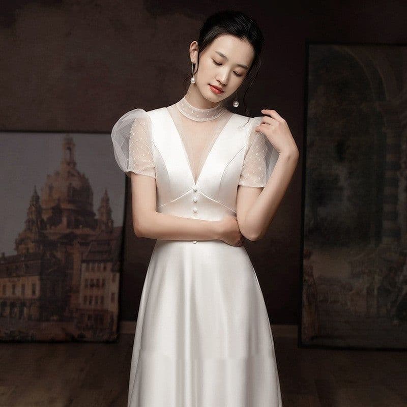 image-White Engagement Wedding Dress Female French Satin Light Wedding Dress