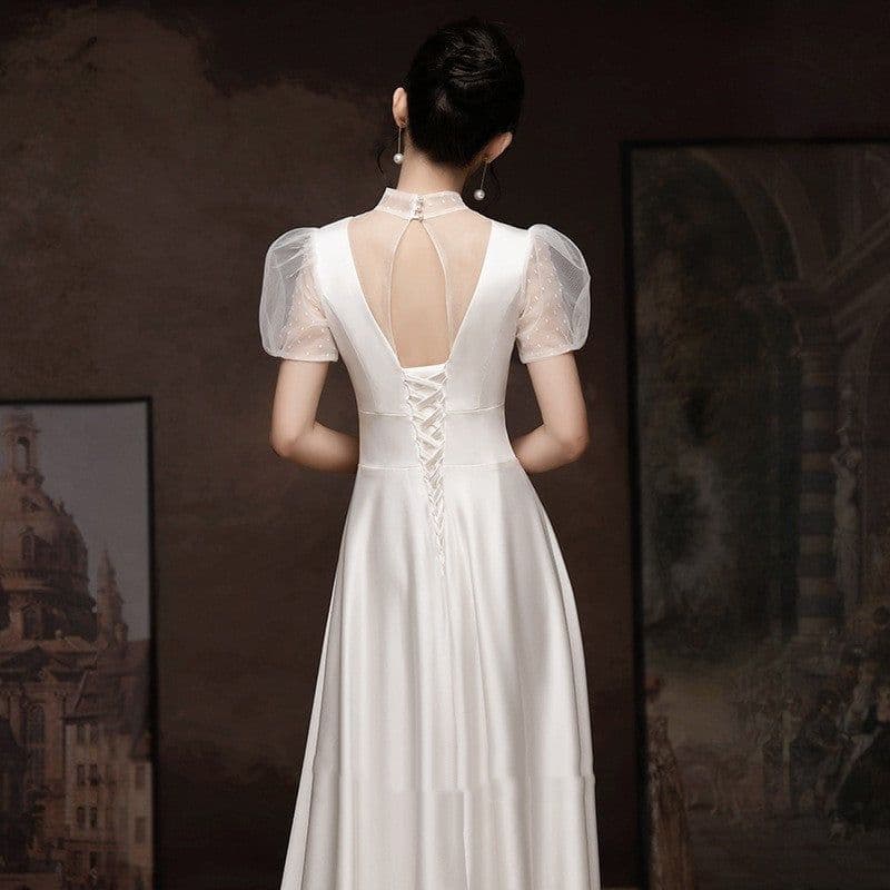 image-White Engagement Wedding Dress Female French Satin Light Wedding Dress