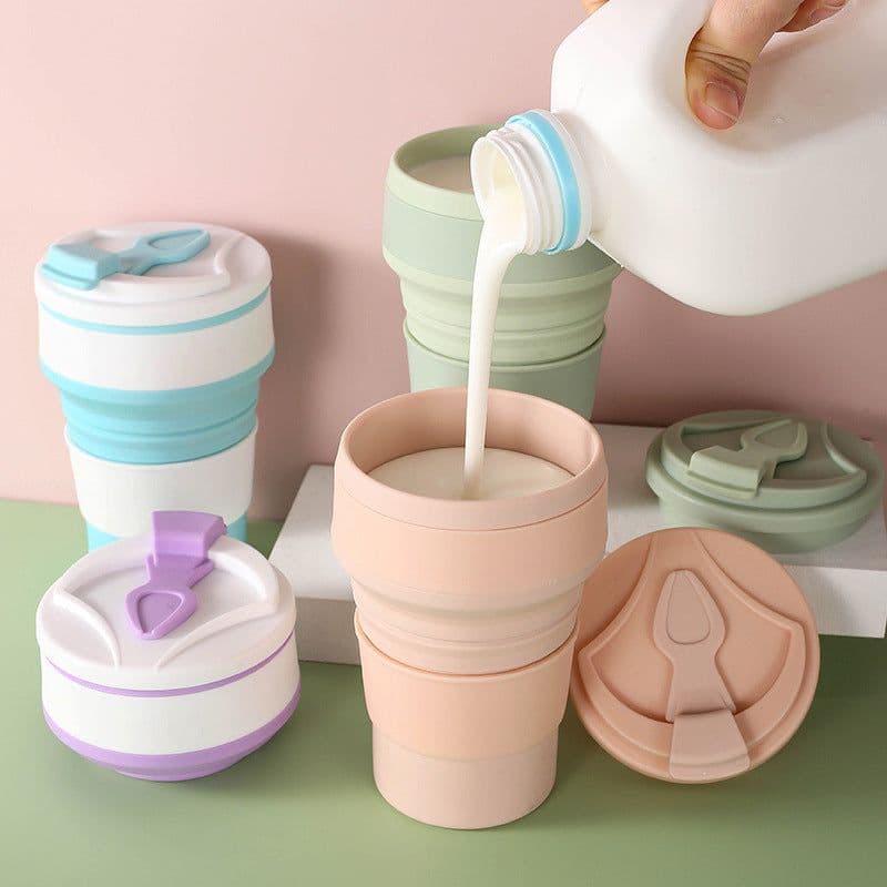 image-Kitchen Gadgets Folding Cup Collapsible Mug With Cover Coffee Travel Outdoors Portable Water Drinking Tea Cups