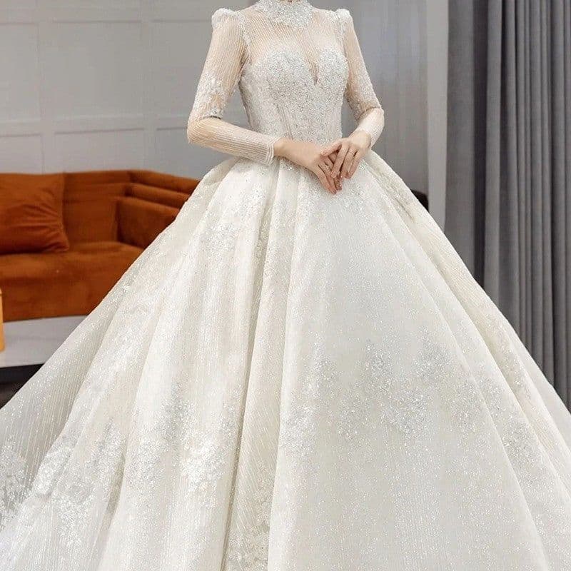 image-Long Sleeve French Vintage Light Wedding Dress Bride