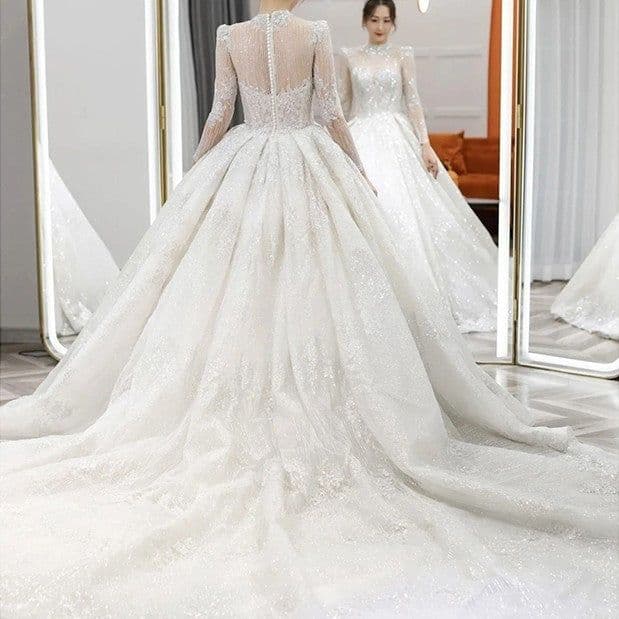 image-Long Sleeve French Vintage Light Wedding Dress Bride