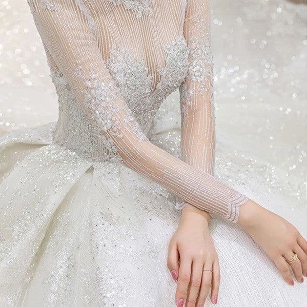 image-Long Sleeve French Vintage Light Wedding Dress Bride