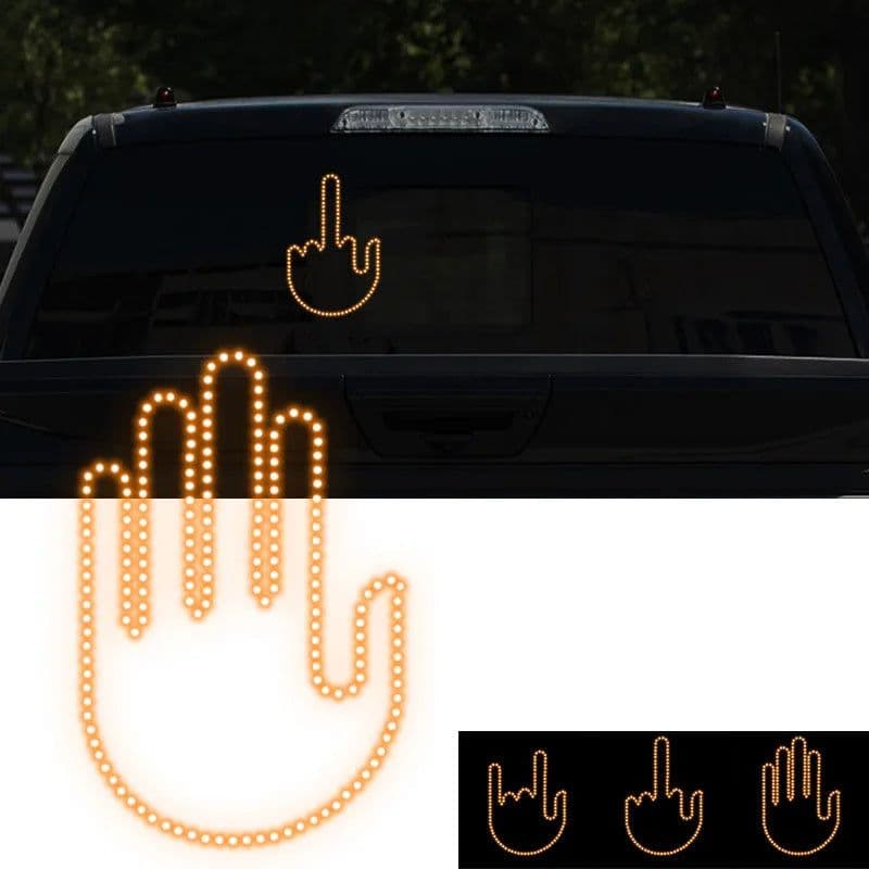 image-Funny New LED Illuminated Gesture Light Car Finger Light With Remote Road Rage Signs Middle Finger Gesture Light Hand Lamp