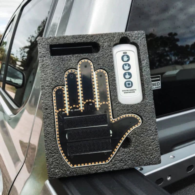 image-Funny New LED Illuminated Gesture Light Car Finger Light With Remote Road Rage Signs Middle Finger Gesture Light Hand Lamp