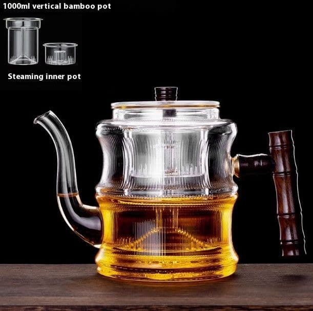 image-Glass Teapot High Temperature And Thickening Kettle Automatic Tea Steamer Home Kettle Electric Pottery Stove Bamboo Pot