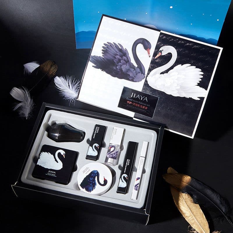 image-Black And White Swan Makeup Set Cushion bb Cream Makeup Powder Lipstick Seven-piece Gift Box For Beginners