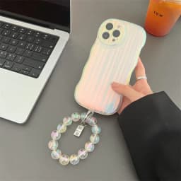 image-Laser Wave Silicone Phone Case Gradient Laser Stripes Bracelet Case For IPhone 14 13 12 11 Pro Max Plus Bead Chain