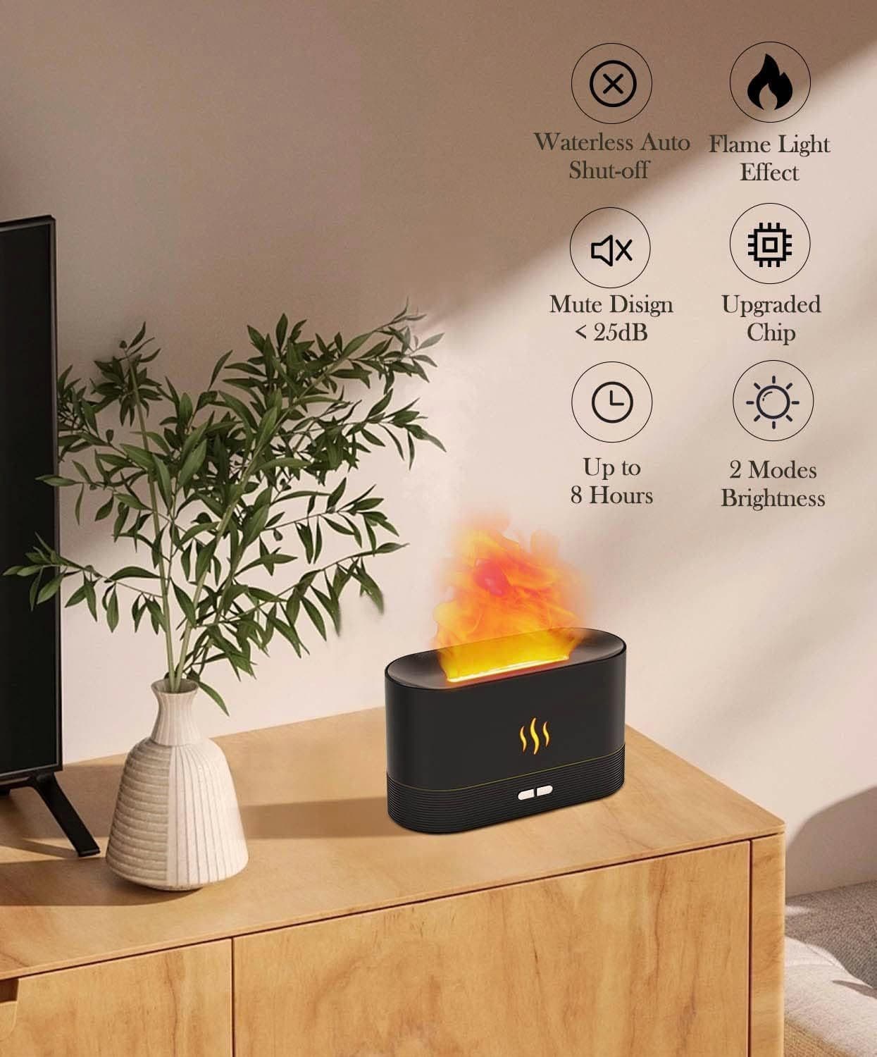 image-Flame Air Diffuser Humidifier,Upgraded Scent Diffuser For Essential Oils,Ultrasonic Aromatherapy,Fire Mist Humidi With 2 Brightness,Auto-Off Function For Room Home Office