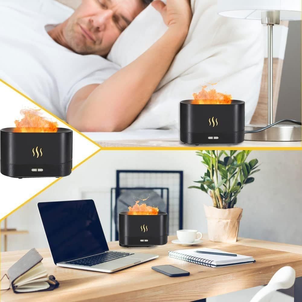 image-Flame Air Diffuser Humidifier,Upgraded Scent Diffuser For Essential Oils,Ultrasonic Aromatherapy,Fire Mist Humidi With 2 Brightness,Auto-Off Function For Room Home Office